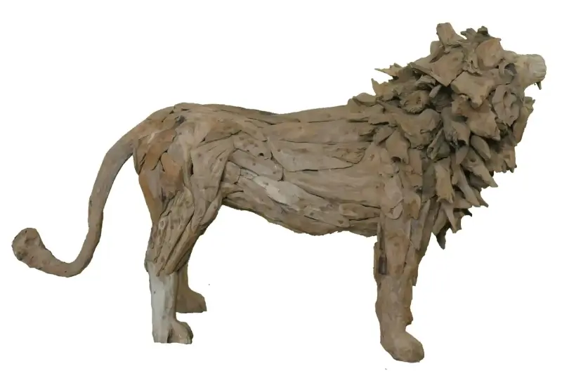 Product image 3 of the product “Standing royal Lion made from teak root pieces. About 200cm length and 115cm height. ”
